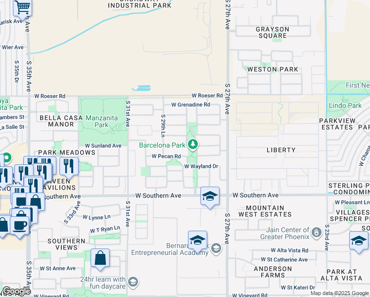 map of restaurants, bars, coffee shops, grocery stores, and more near 2830 West Sunland Avenue in Phoenix