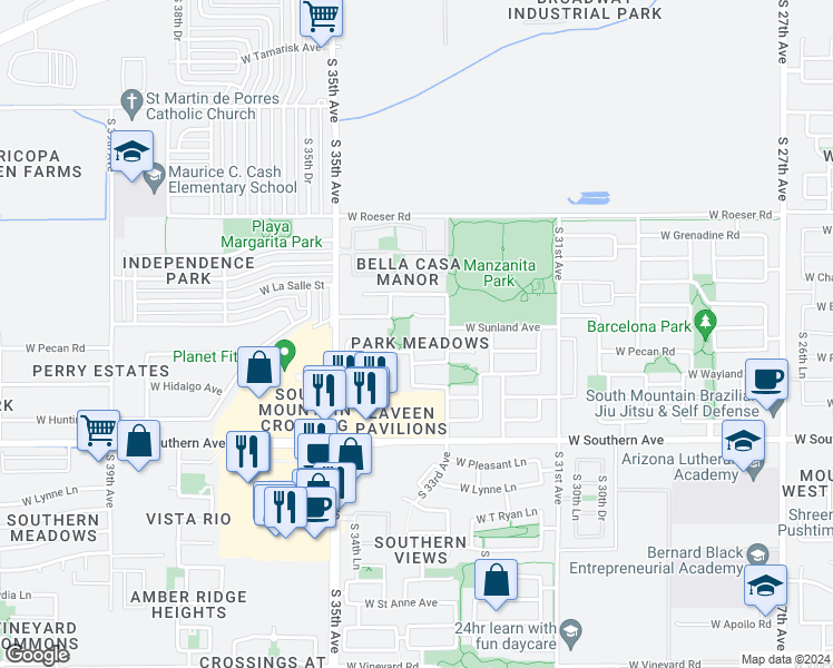 map of restaurants, bars, coffee shops, grocery stores, and more near 3334 West Fraktur Road in Phoenix