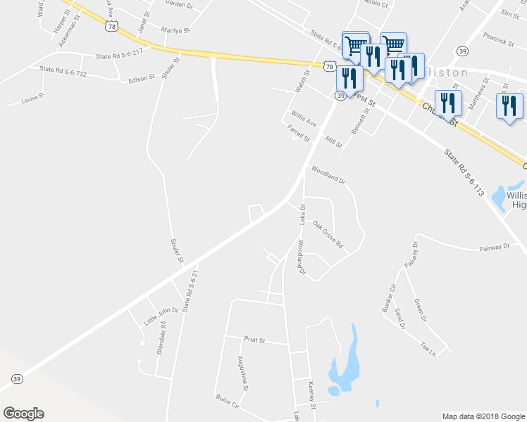 map of restaurants, bars, coffee shops, grocery stores, and more near Cottonwood Circle in Williston