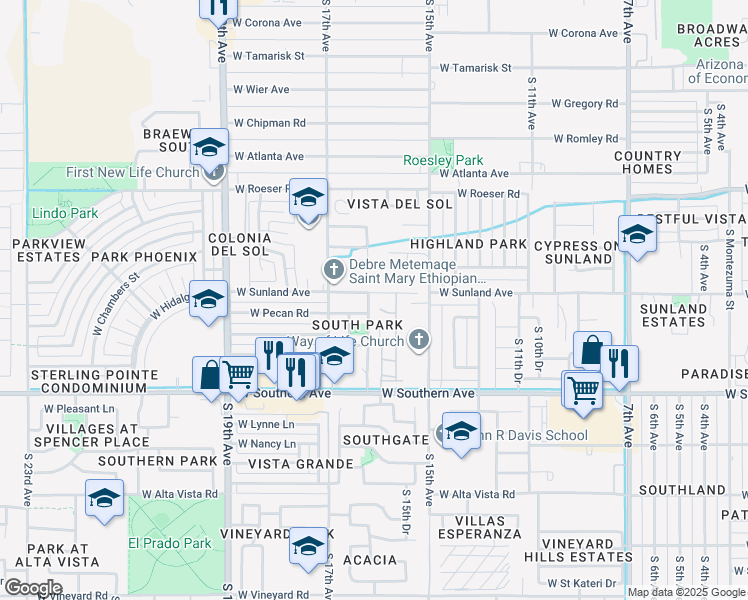 map of restaurants, bars, coffee shops, grocery stores, and more near 1623 West Sunland Avenue in Phoenix