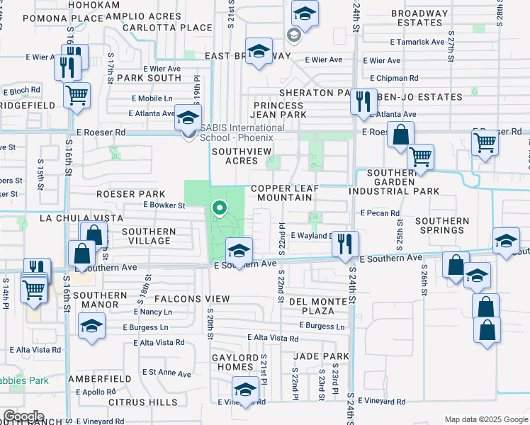 map of restaurants, bars, coffee shops, grocery stores, and more near 5620 South 21st Terrace in Phoenix
