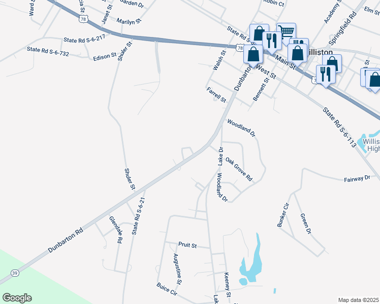 map of restaurants, bars, coffee shops, grocery stores, and more near Cottonwood Circle in Williston
