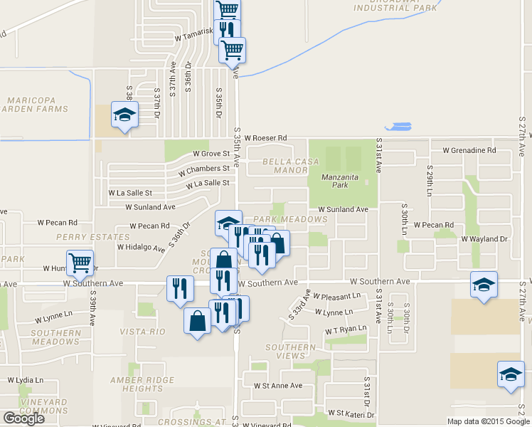 map of restaurants, bars, coffee shops, grocery stores, and more near 3408 West Fraktur Road in Phoenix