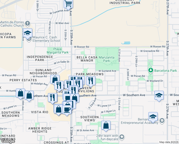 map of restaurants, bars, coffee shops, grocery stores, and more near in Phoenix