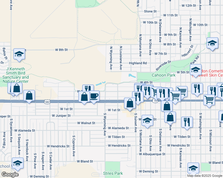 map of restaurants, bars, coffee shops, grocery stores, and more near 1400 West 4th Street in Roswell