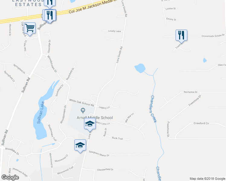 map of restaurants, bars, coffee shops, grocery stores, and more near 120 Legacy Lane in Newnan
