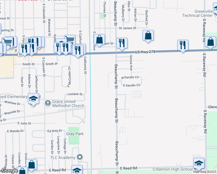 map of restaurants, bars, coffee shops, grocery stores, and more near 876 Cauley Cove in Greenville