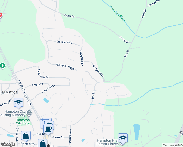 map of restaurants, bars, coffee shops, grocery stores, and more near 40 Windpher Ridge in Hampton