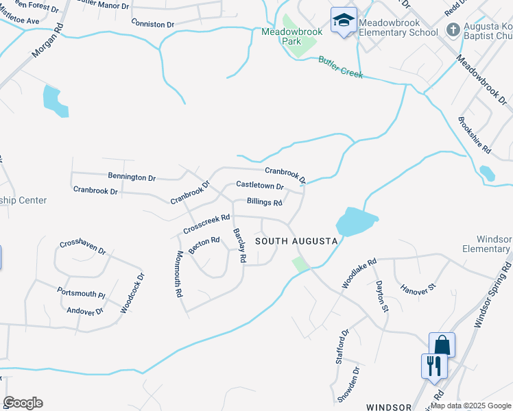 map of restaurants, bars, coffee shops, grocery stores, and more near 2622 Billings Road in Hephzibah