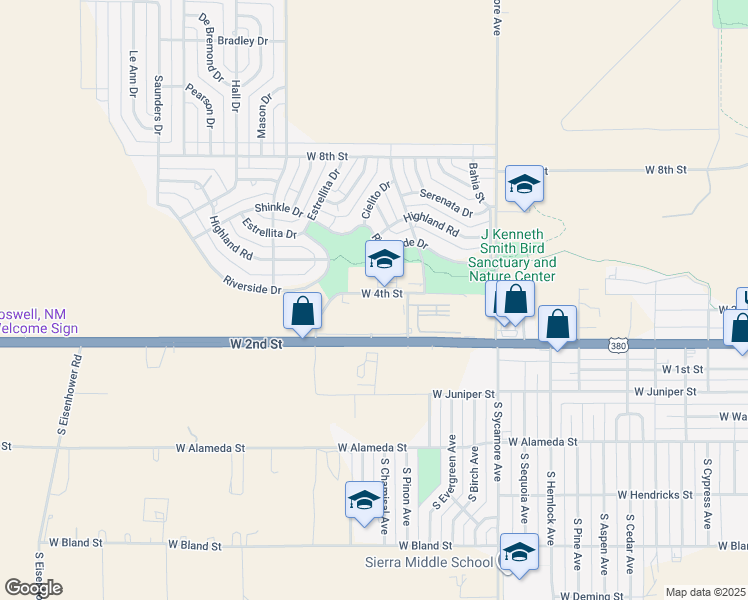 map of restaurants, bars, coffee shops, grocery stores, and more near 2902 West 4th Street in Roswell