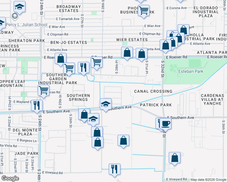 map of restaurants, bars, coffee shops, grocery stores, and more near 2835 East Sunland Avenue in Phoenix