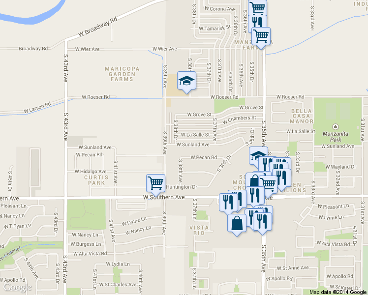 map of restaurants, bars, coffee shops, grocery stores, and more near 3802 West Sunland Avenue in Phoenix