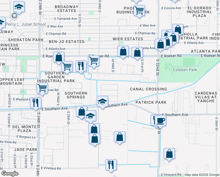 map of restaurants, bars, coffee shops, grocery stores, and more near 2835 East Sunland Avenue in Phoenix