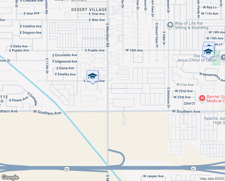 map of restaurants, bars, coffee shops, grocery stores, and more near 2101 South Meridian Road in Apache Junction