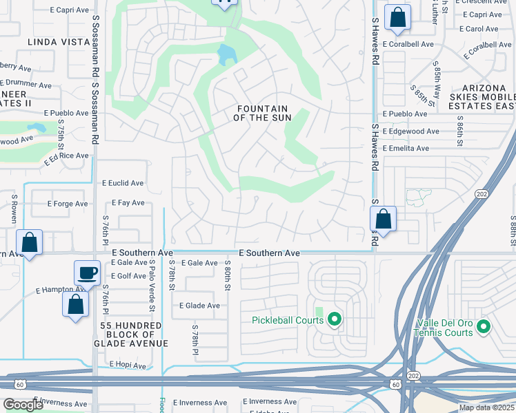 map of restaurants, bars, coffee shops, grocery stores, and more near 1038 South 81st Street in Mesa