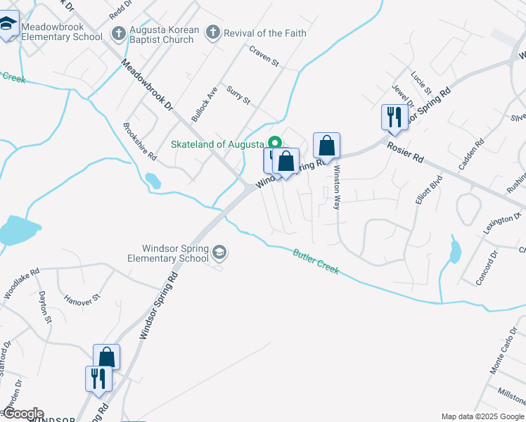 map of restaurants, bars, coffee shops, grocery stores, and more near 2426 Lennox Road in Augusta