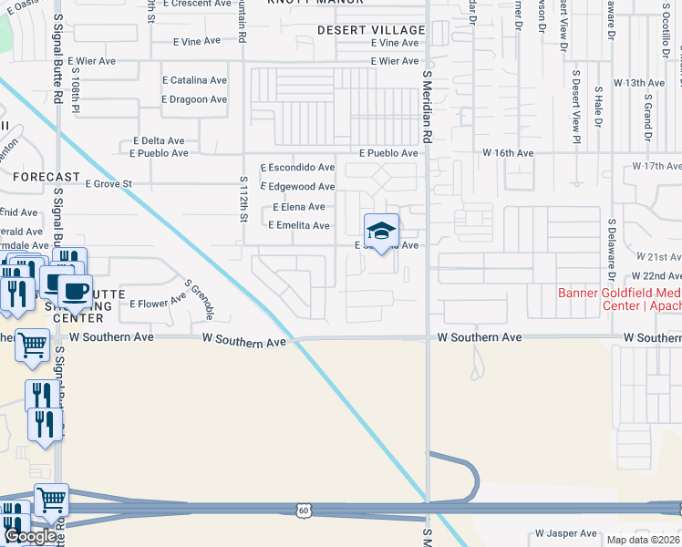 map of restaurants, bars, coffee shops, grocery stores, and more near 1030 South Clancy Circle in Mesa