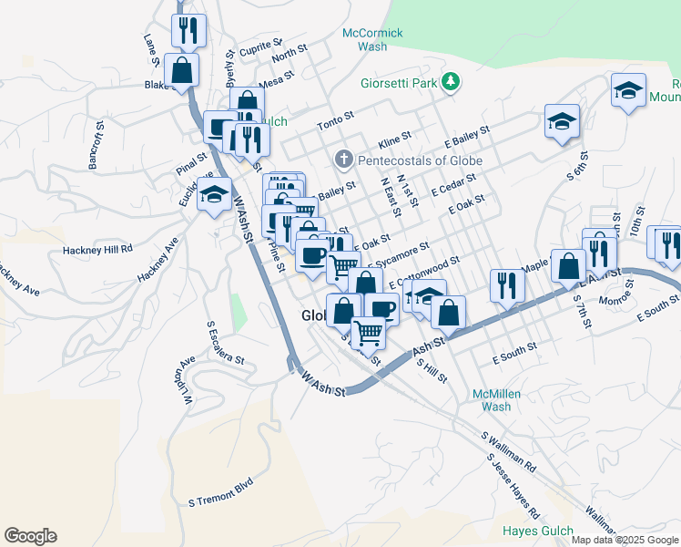 map of restaurants, bars, coffee shops, grocery stores, and more near in Globe
