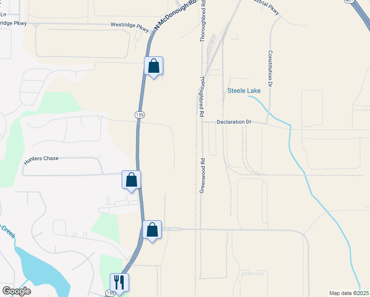 map of restaurants, bars, coffee shops, grocery stores, and more near 125 Southside Court in McDonough