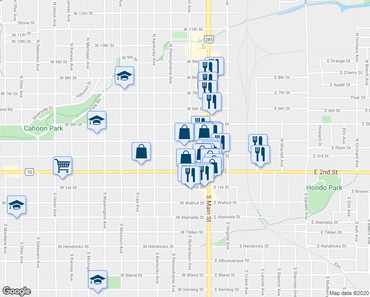 map of restaurants, bars, coffee shops, grocery stores, and more near 314 North Richardson Avenue in Roswell