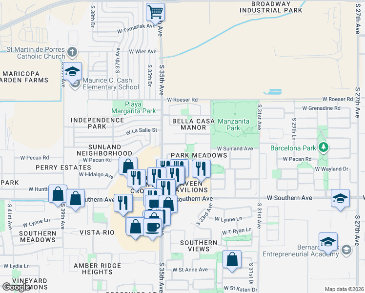 map of restaurants, bars, coffee shops, grocery stores, and more near 3431 West Sunland Avenue in Phoenix