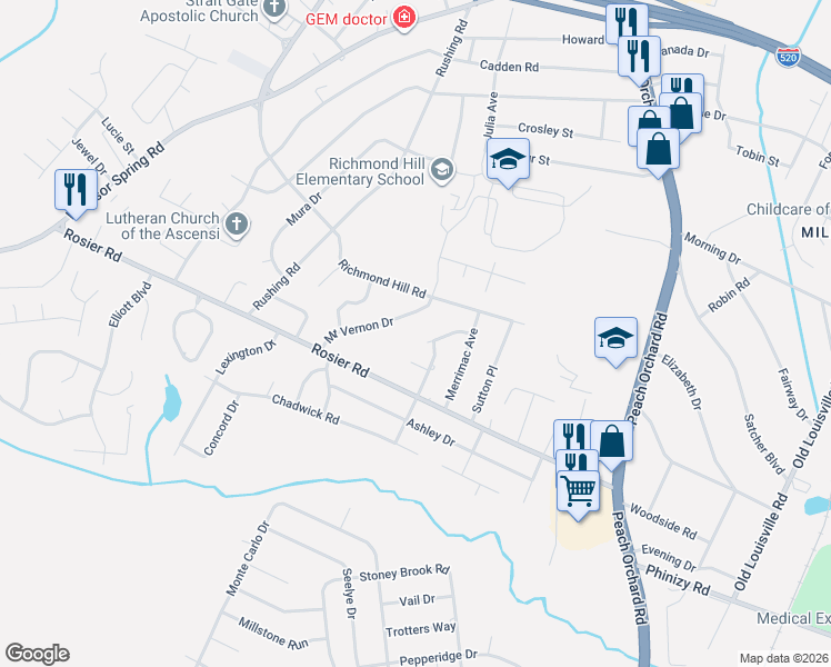 map of restaurants, bars, coffee shops, grocery stores, and more near 2113 Bonnie Place in Augusta