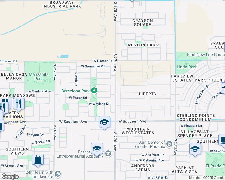 map of restaurants, bars, coffee shops, grocery stores, and more near 5522 South 26th Drive in Phoenix