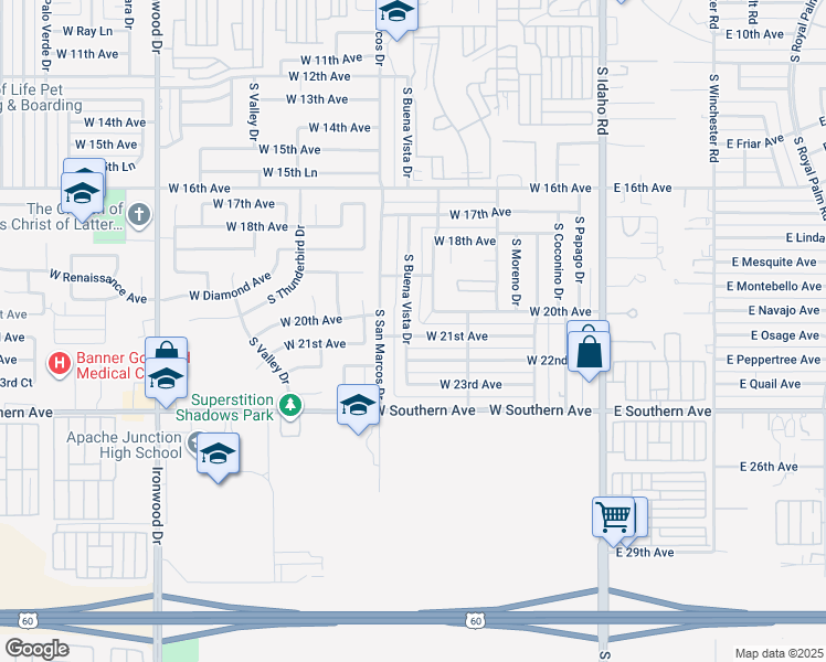 map of restaurants, bars, coffee shops, grocery stores, and more near 688 West 21st Avenue in Apache Junction