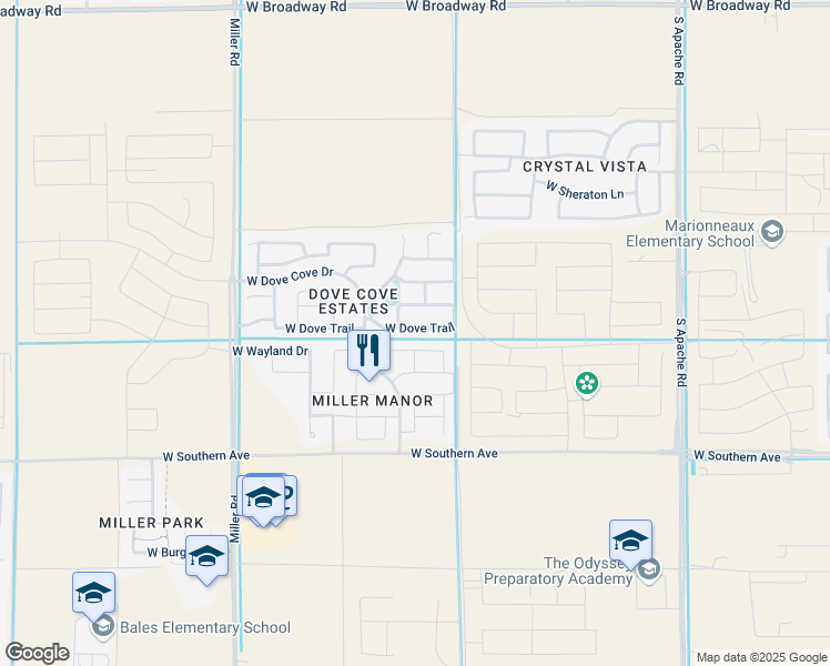 map of restaurants, bars, coffee shops, grocery stores, and more near 24785 West Dove Trail in Buckeye