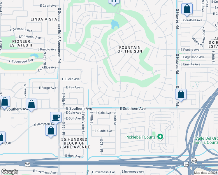 map of restaurants, bars, coffee shops, grocery stores, and more near 1023 South 79th Street in Mesa