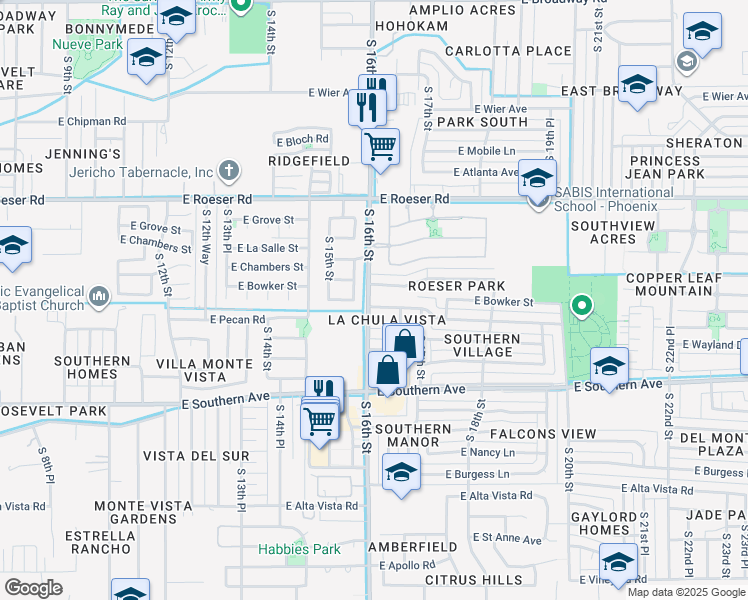 map of restaurants, bars, coffee shops, grocery stores, and more near 1602 East Sunland Avenue in Phoenix