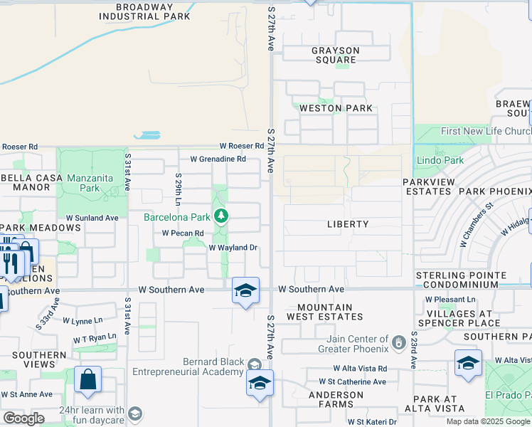 map of restaurants, bars, coffee shops, grocery stores, and more near 5522 South 26th Drive in Phoenix