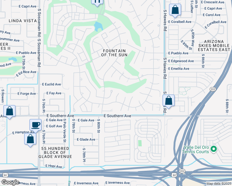map of restaurants, bars, coffee shops, grocery stores, and more near 1038 South 81st Street in Mesa