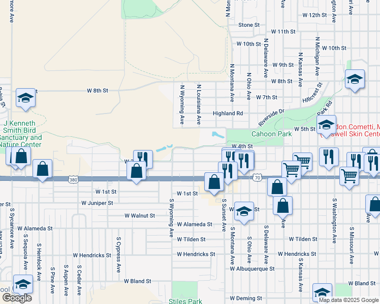 map of restaurants, bars, coffee shops, grocery stores, and more near 1400 West 4th Street in Roswell