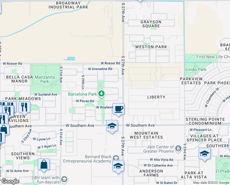 map of restaurants, bars, coffee shops, grocery stores, and more near 2720 West Sunland Avenue in Phoenix