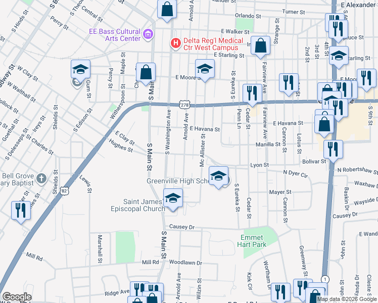map of restaurants, bars, coffee shops, grocery stores, and more near 756 Arnold Avenue in Greenville
