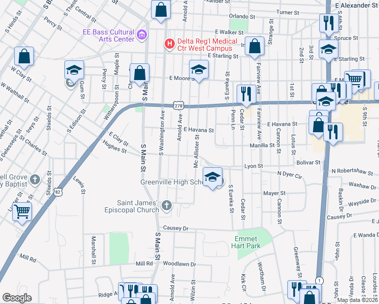 map of restaurants, bars, coffee shops, grocery stores, and more near 756 Arnold Avenue in Greenville