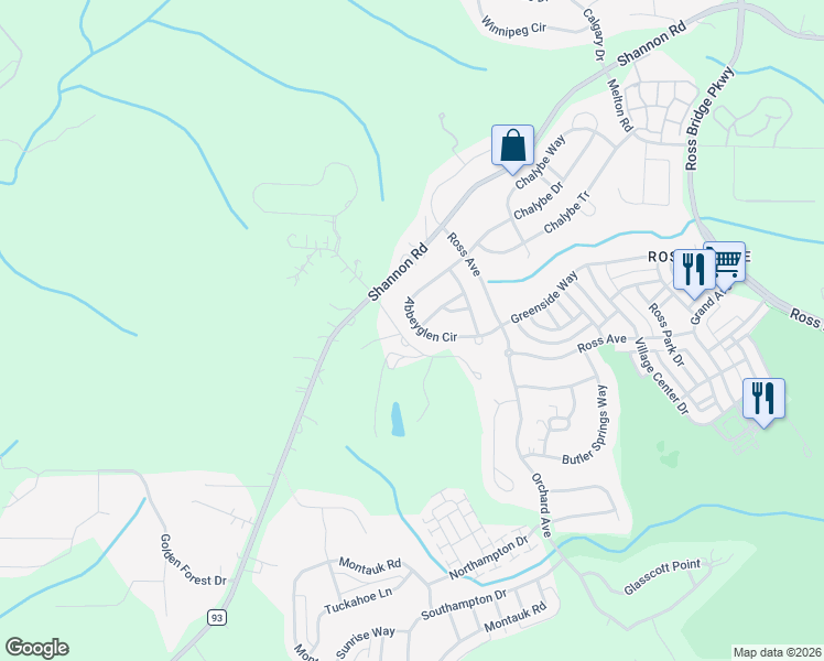 map of restaurants, bars, coffee shops, grocery stores, and more near 2347 Abbeyglen Circle in Birmingham