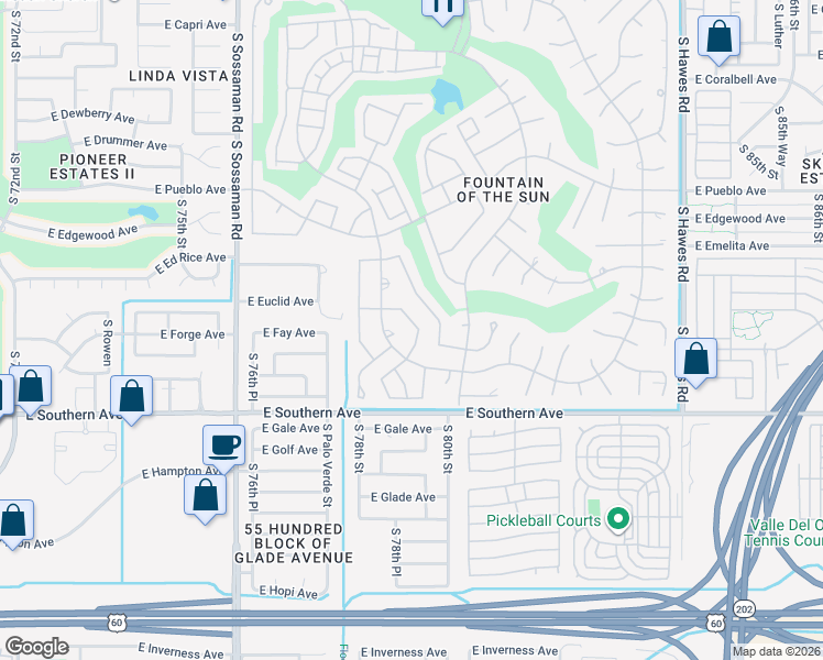 map of restaurants, bars, coffee shops, grocery stores, and more near 1023 South 79th Street in Mesa