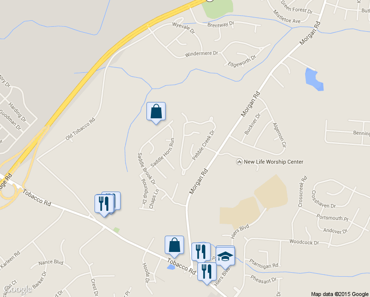 map of restaurants, bars, coffee shops, grocery stores, and more near 3609 Pebble Creek Drive in Hephzibah