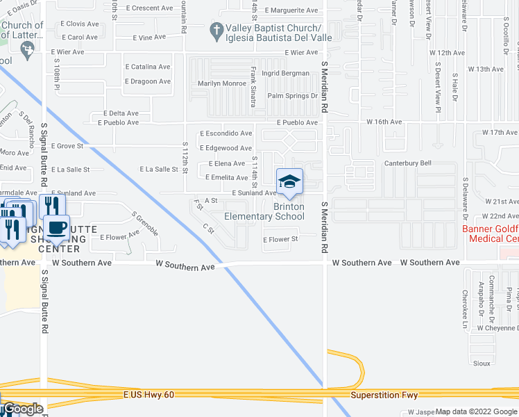 map of restaurants, bars, coffee shops, grocery stores, and more near 1030 South Clancy Circle in Mesa