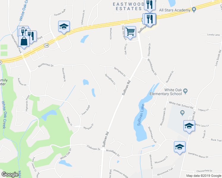 map of restaurants, bars, coffee shops, grocery stores, and more near 115 Springfield Court in Newnan