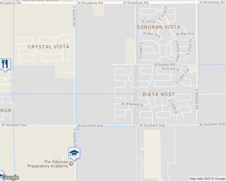 map of restaurants, bars, coffee shops, grocery stores, and more near 5548 South 240th Drive in Buckeye