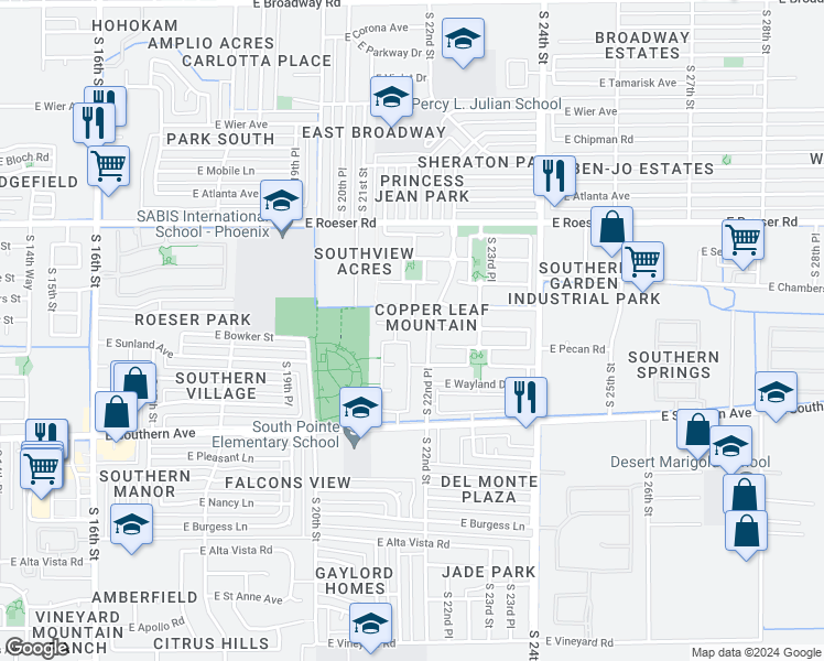 map of restaurants, bars, coffee shops, grocery stores, and more near 2137 East Sunland Avenue in Phoenix