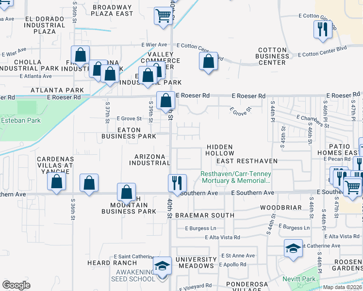 map of restaurants, bars, coffee shops, grocery stores, and more near 4020 East Sunland Avenue in Phoenix