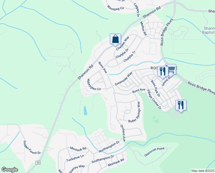 map of restaurants, bars, coffee shops, grocery stores, and more near 2430 Abbeyglen Circle in Birmingham