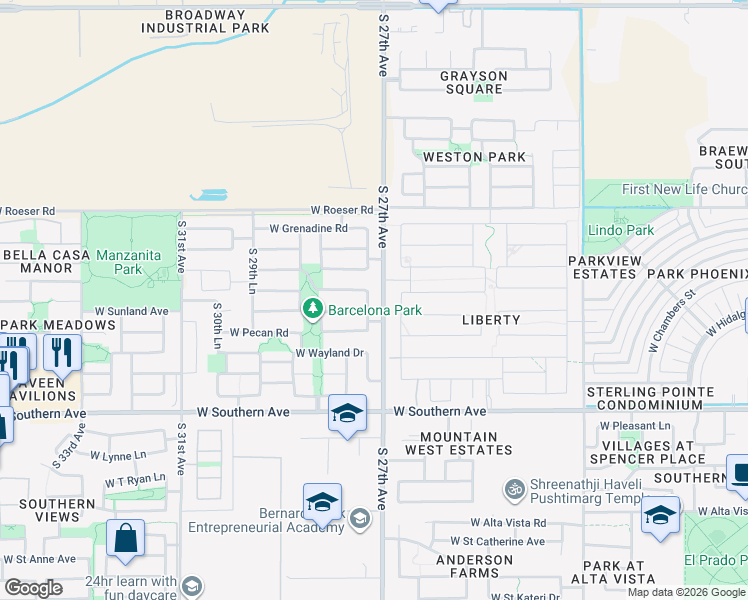 map of restaurants, bars, coffee shops, grocery stores, and more near 2720 West Sunland Avenue in Phoenix