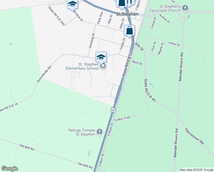 map of restaurants, bars, coffee shops, grocery stores, and more near 108 Palmetto Road in Saint Stephen
