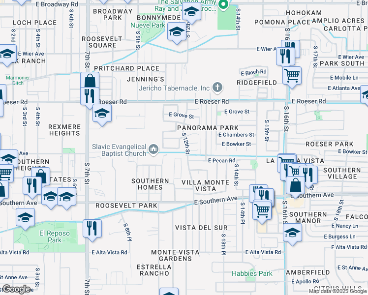 map of restaurants, bars, coffee shops, grocery stores, and more near 5533 South 11th Place in Phoenix