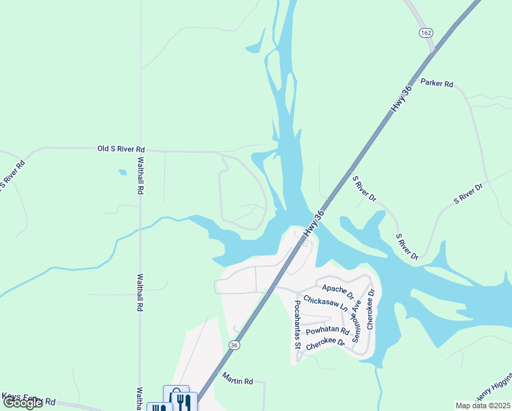 map of restaurants, bars, coffee shops, grocery stores, and more near Southern Shores Road in Butts County